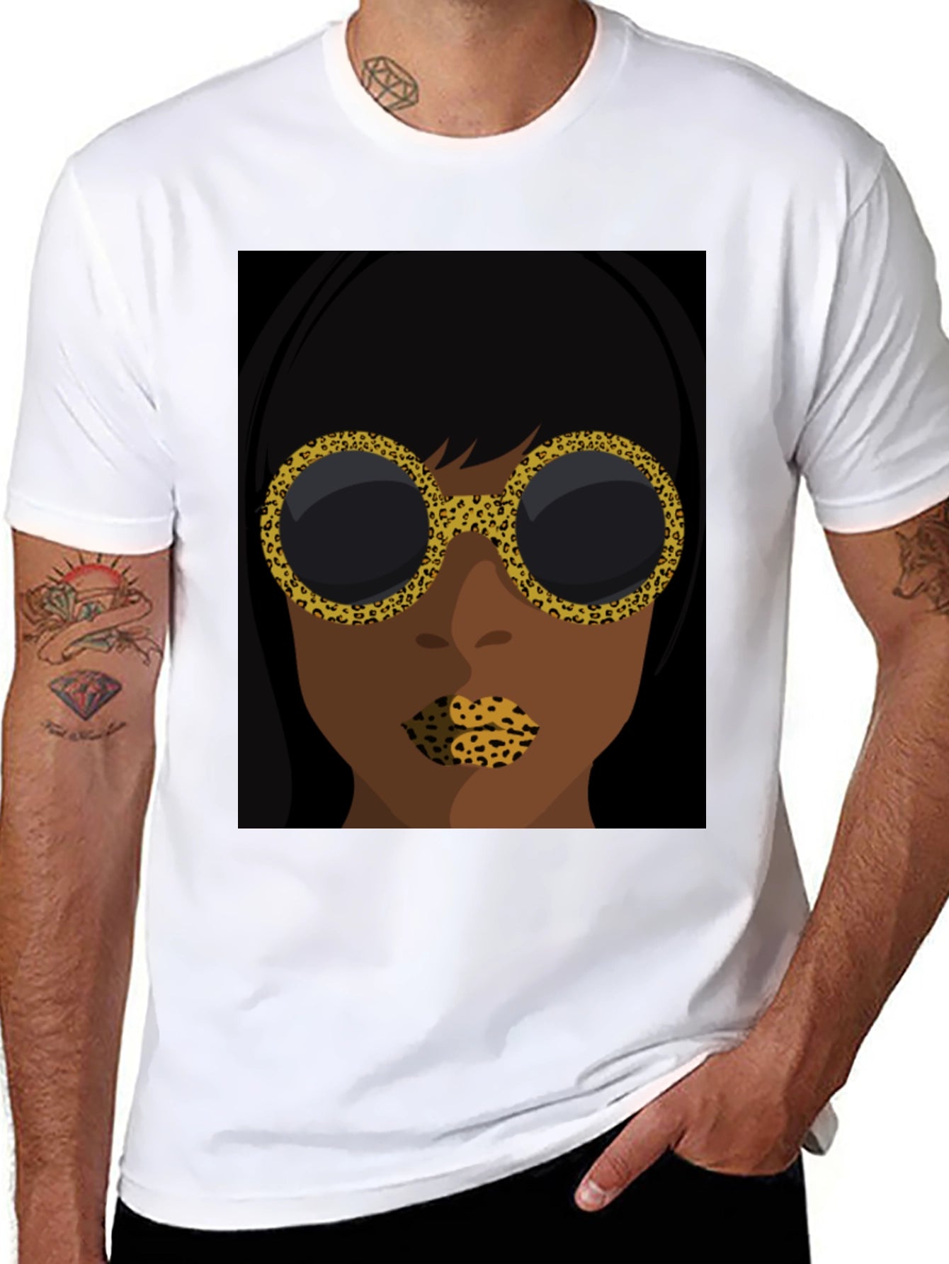 Abstract Leopard Print Face Graphic Tee