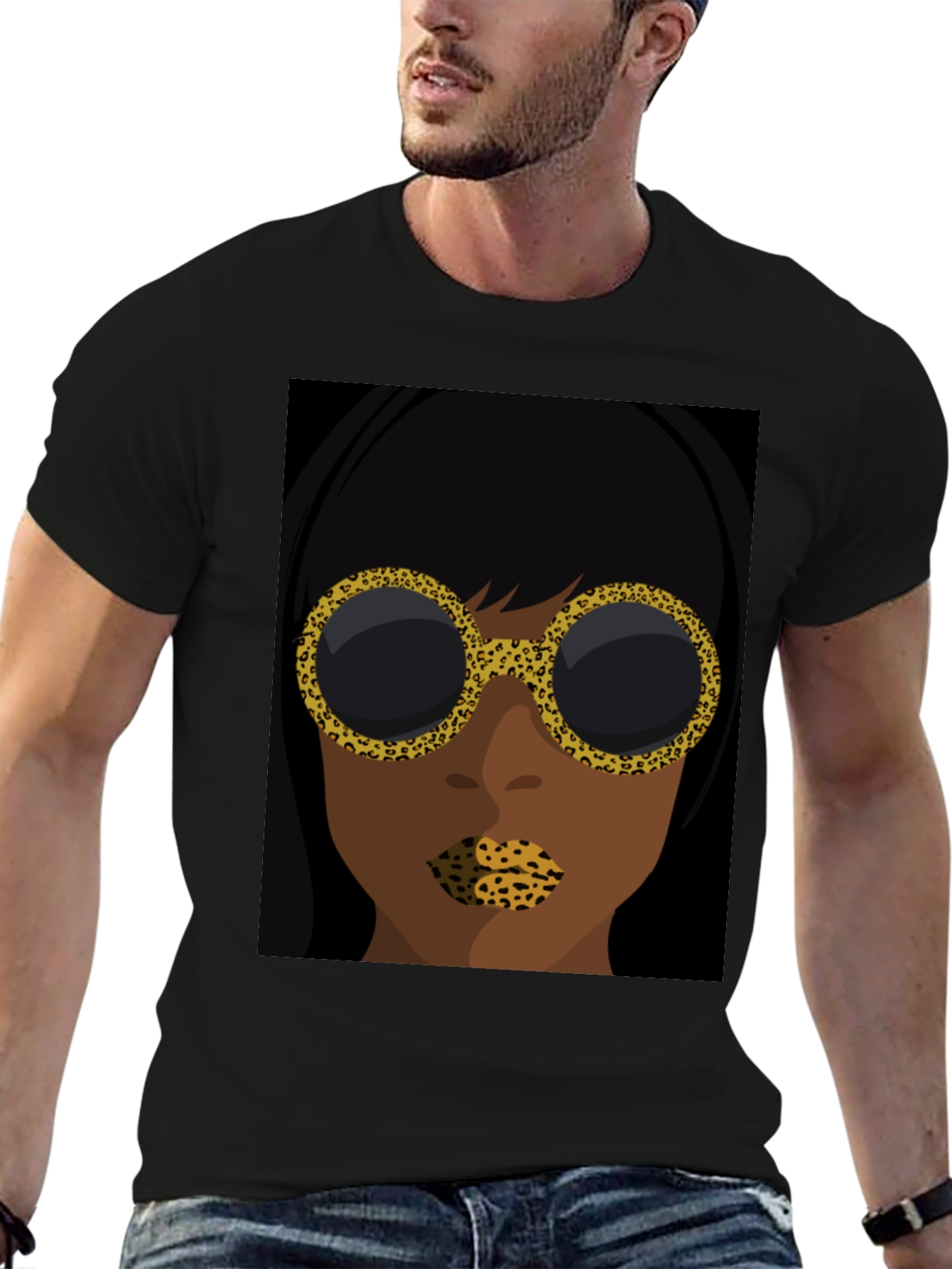 Abstract Leopard Print Face Graphic Tee