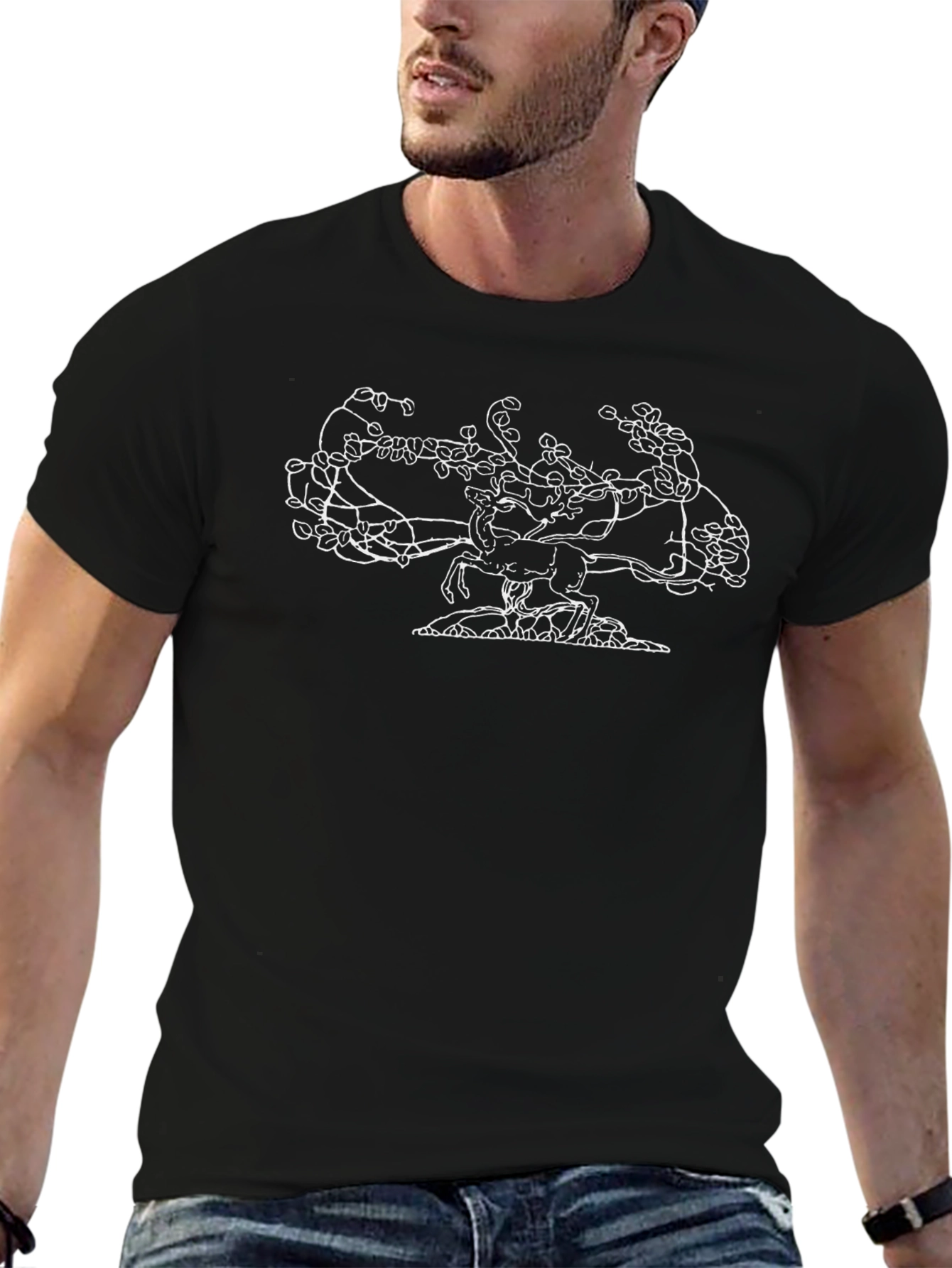 Abstract Horse Graphic Tee - Black Cotton