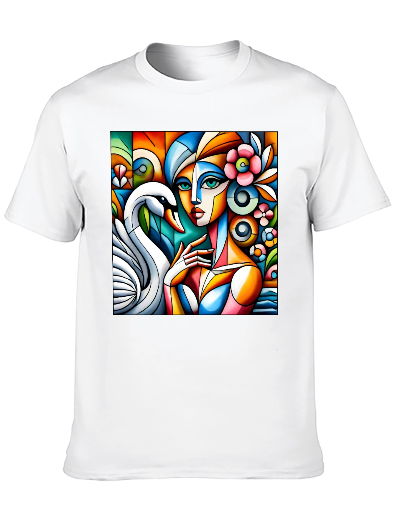 Abstract Swan Woman Graphic Tee - Modern Art Shirt