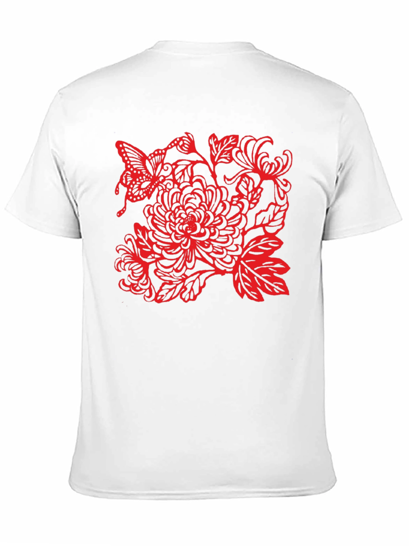 Black Tee with Red Butterfly Floral Design