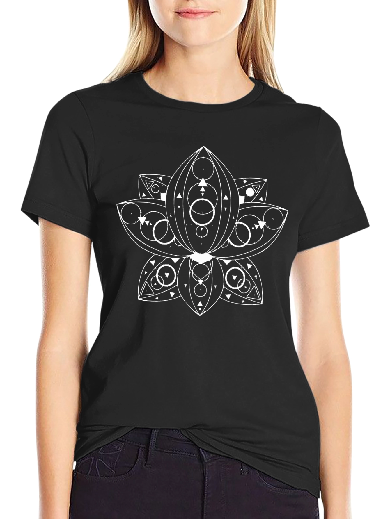 Geometric Lotus Black T-Shirt