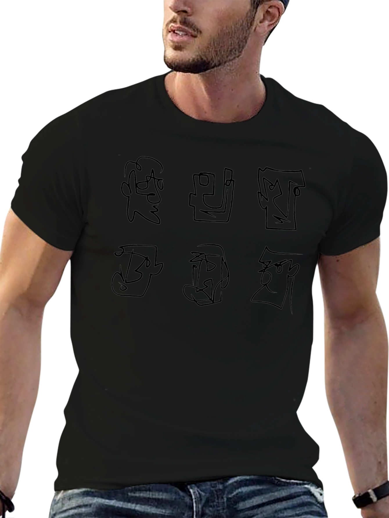 Abstract Faces Graphic Black T-Shirt