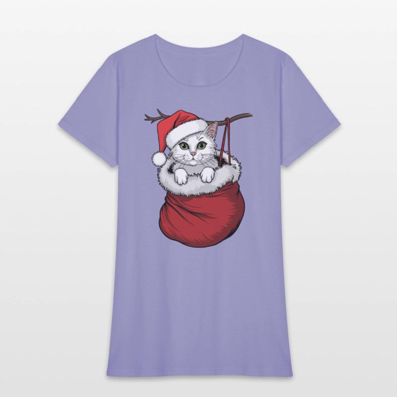 White Cat Wearing Santa Hat In Christmas Stocking