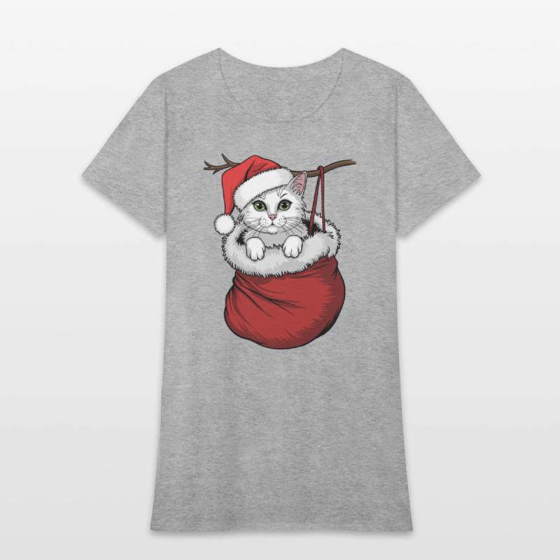 White Cat Wearing Santa Hat In Christmas Stocking