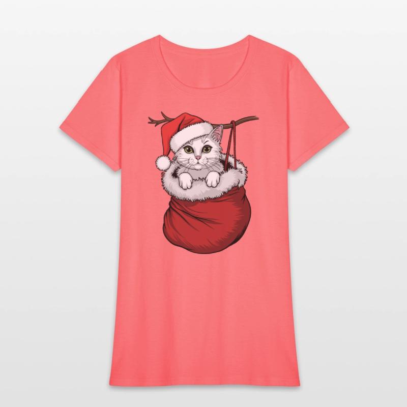 White Cat Wearing Santa Hat In Christmas Stocking