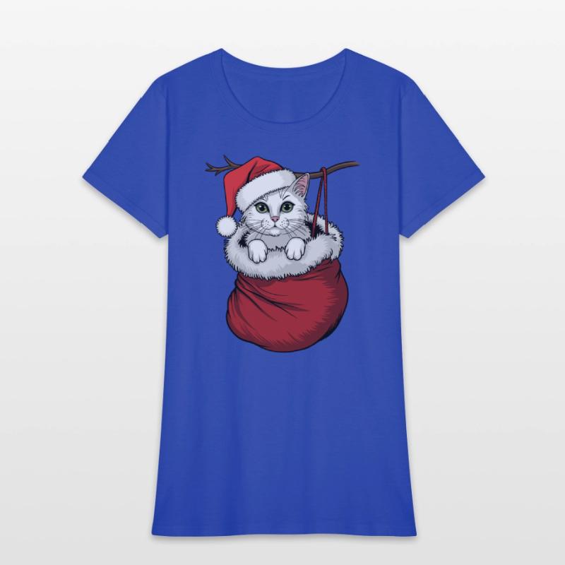 White Cat Wearing Santa Hat In Christmas Stocking