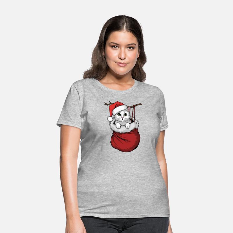 White Cat Wearing Santa Hat In Christmas Stocking