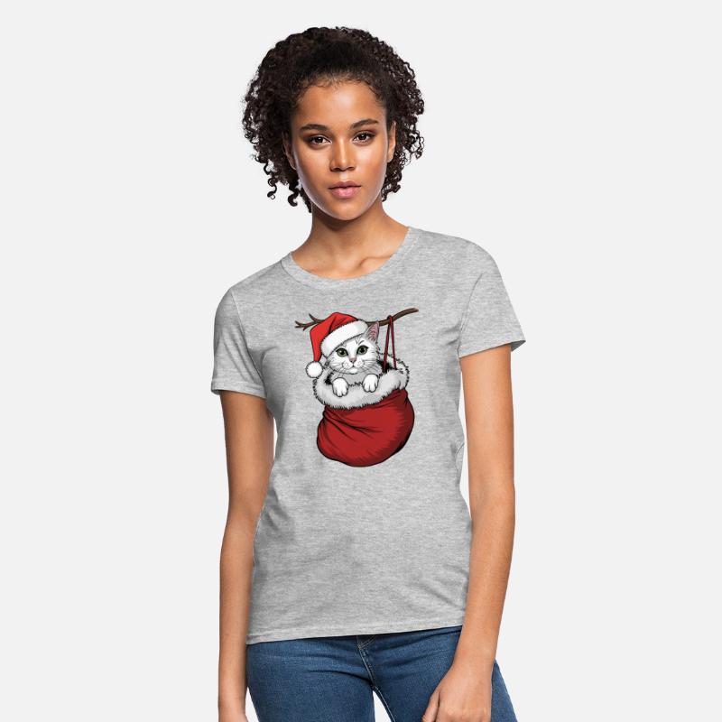 White Cat Wearing Santa Hat In Christmas Stocking