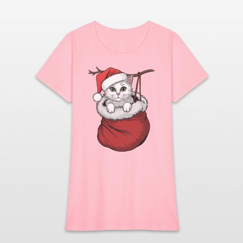 White Cat Wearing Santa Hat In Christmas Stocking