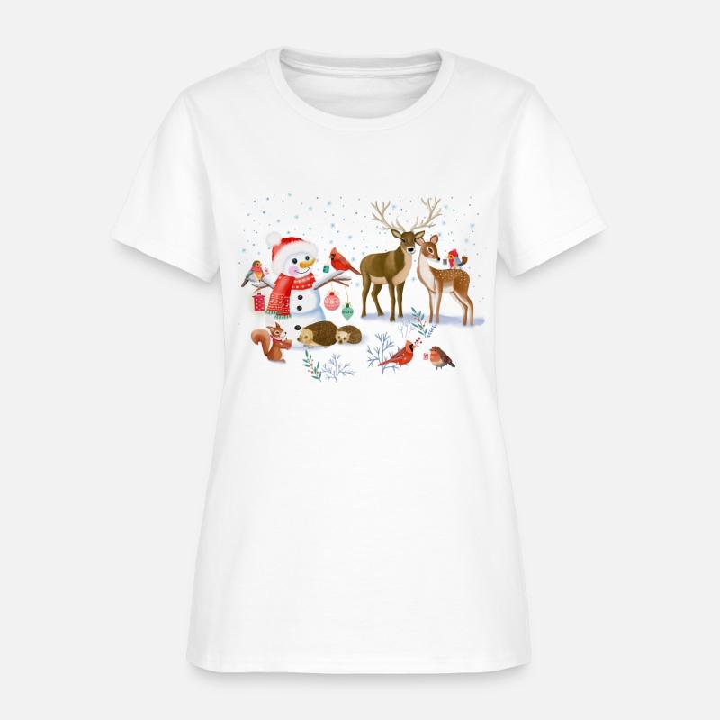 Winter fairytale with snowman and forest animals