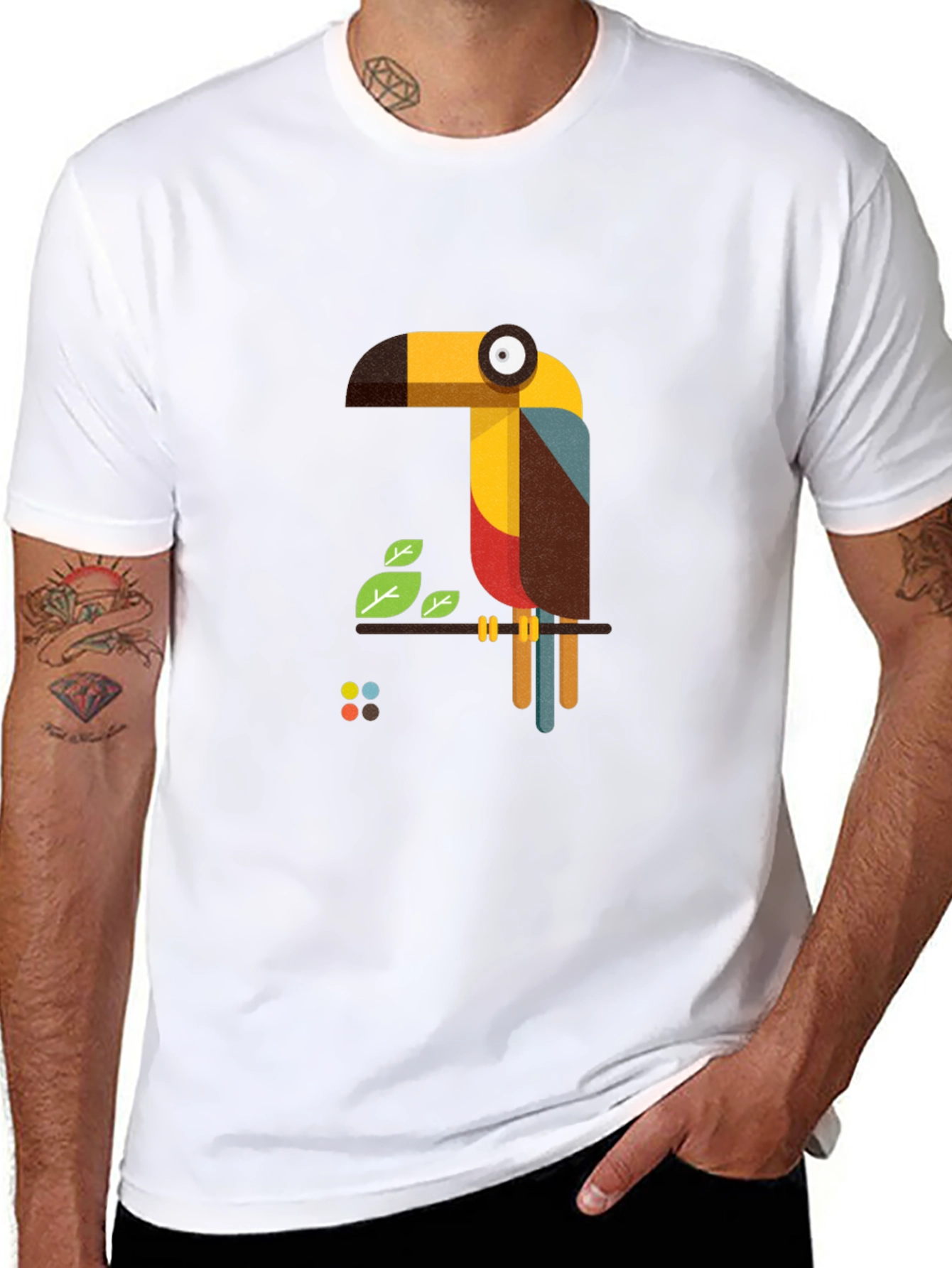 Geometric Toucan Graphic Black T-Shirt