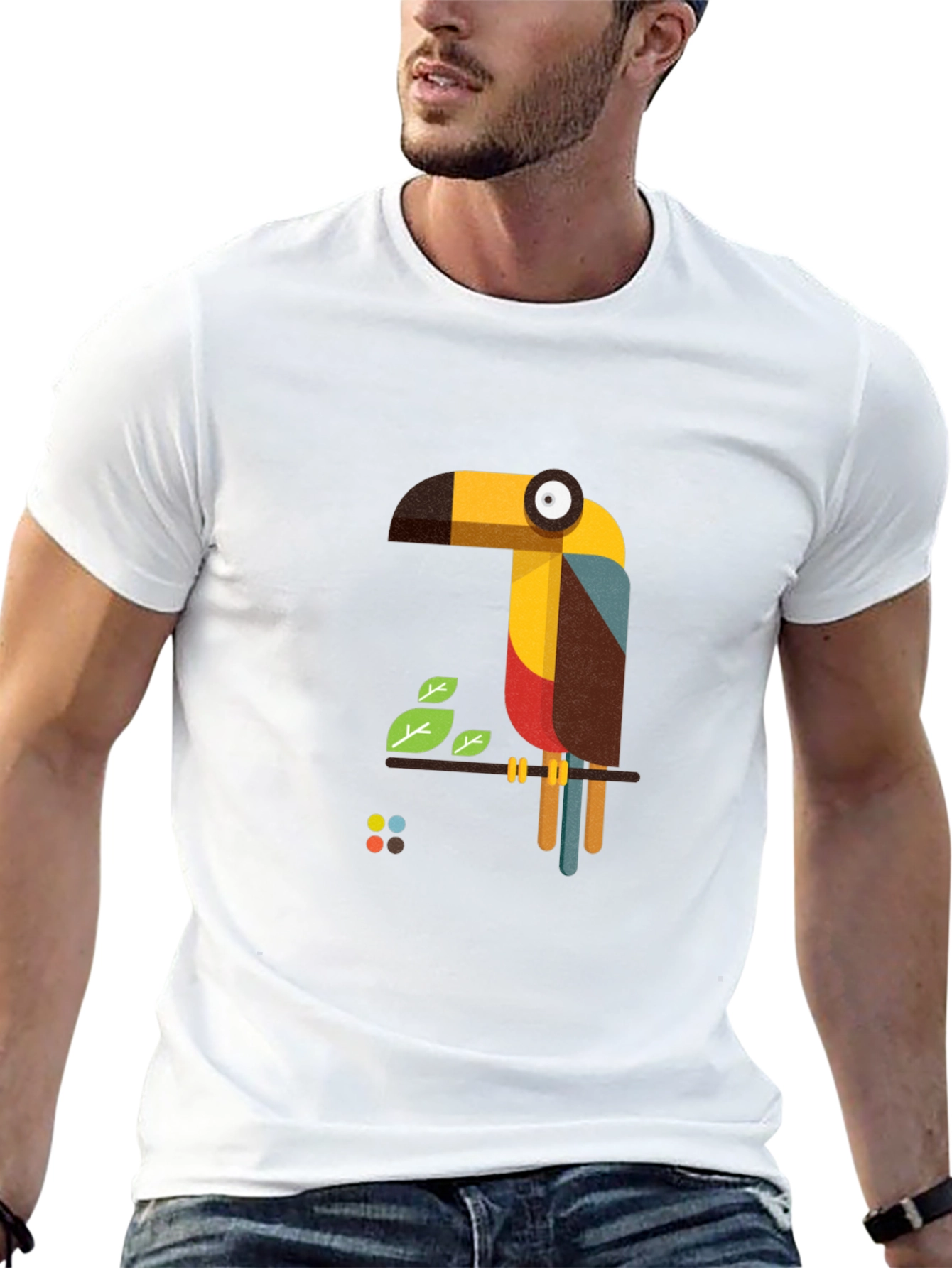 Geometric Toucan Graphic Black T-Shirt