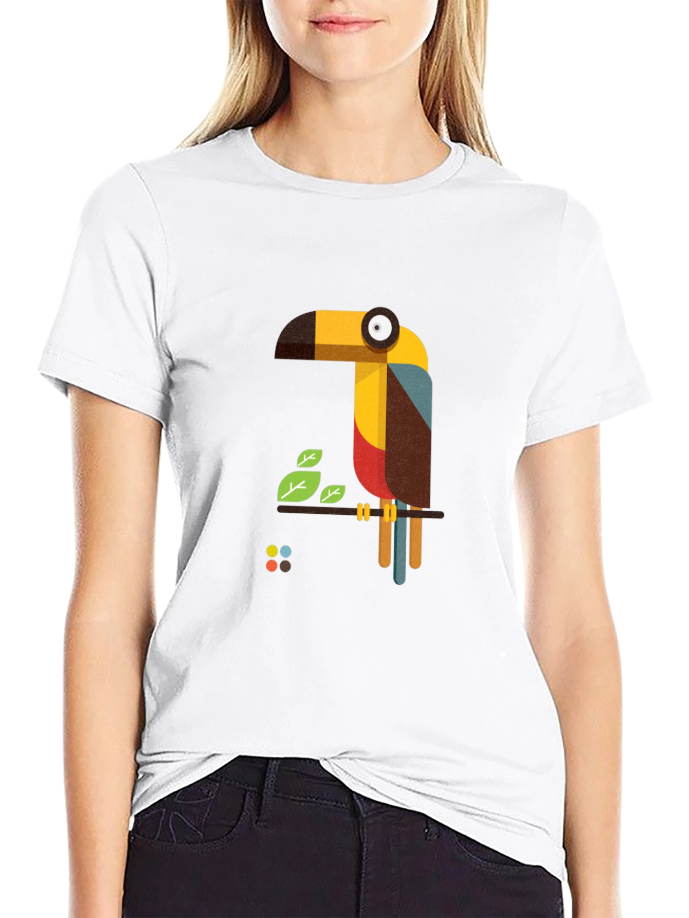 Geometric Toucan Graphic Black T-Shirt