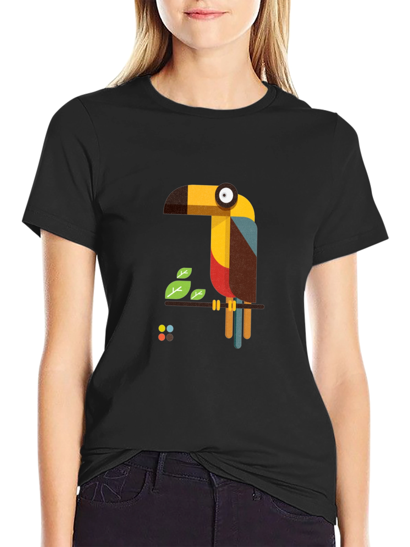 Geometric Toucan Graphic Black T-Shirt