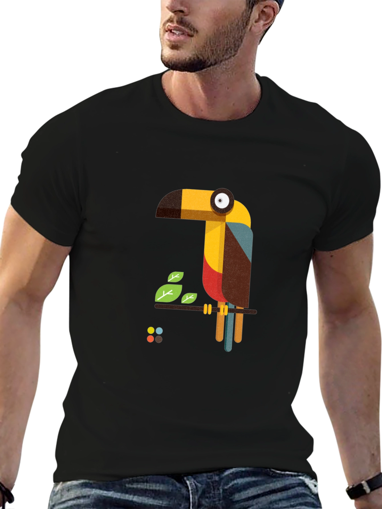 Geometric Toucan Graphic Black T-Shirt