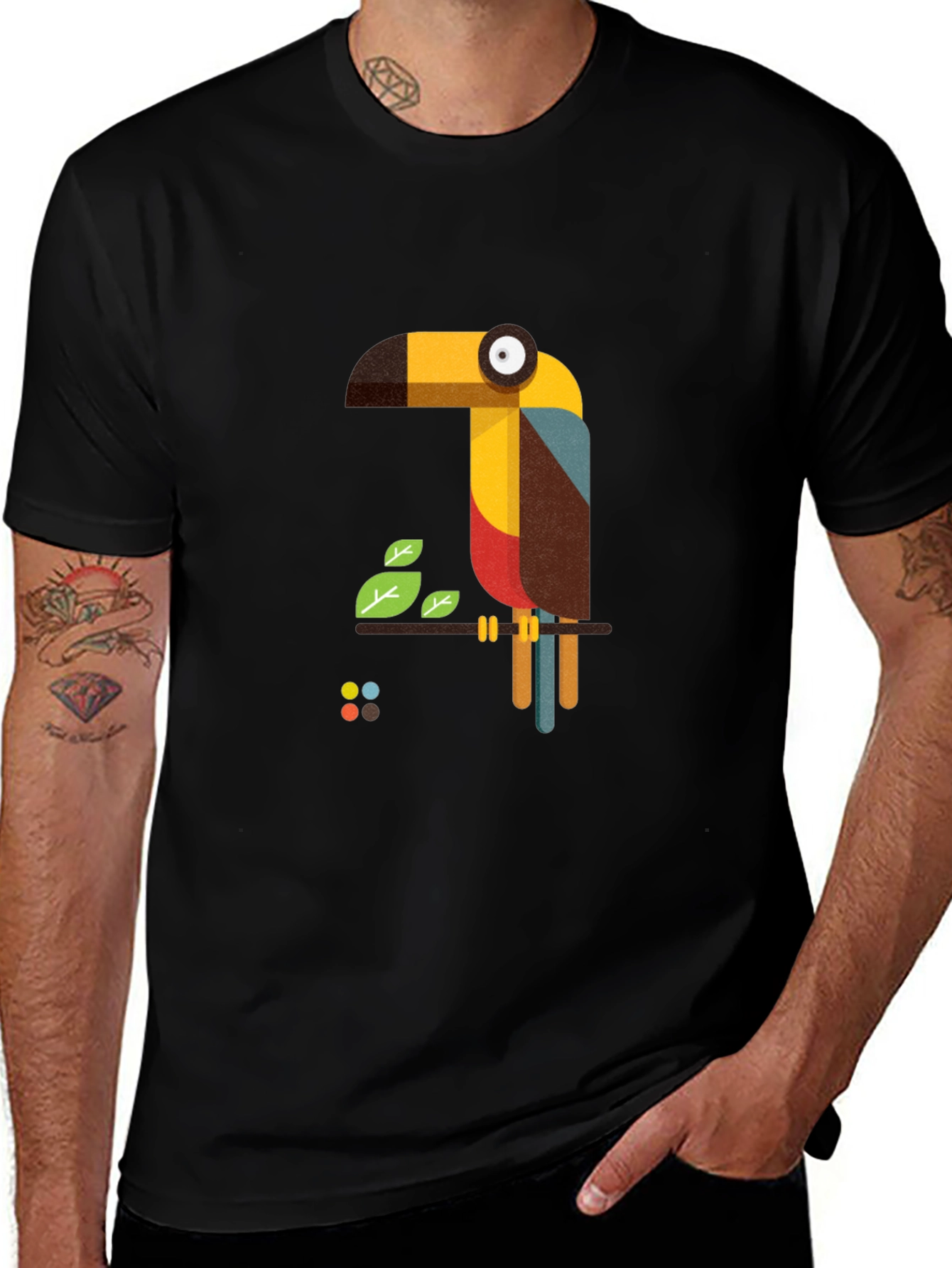 Geometric Toucan Graphic Black T-Shirt