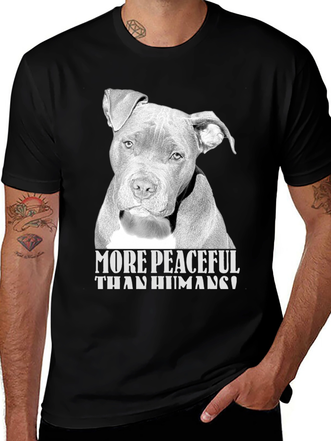 More Peaceful Than Humans Pitbull T-Shirt – Dog Lover Graphic Tee