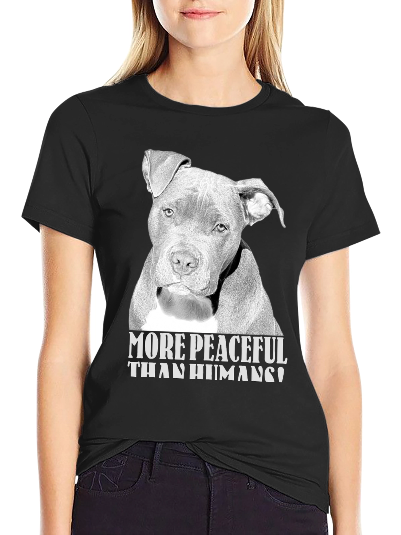 More Peaceful Than Humans Pitbull T-Shirt – Dog Lover Graphic Tee