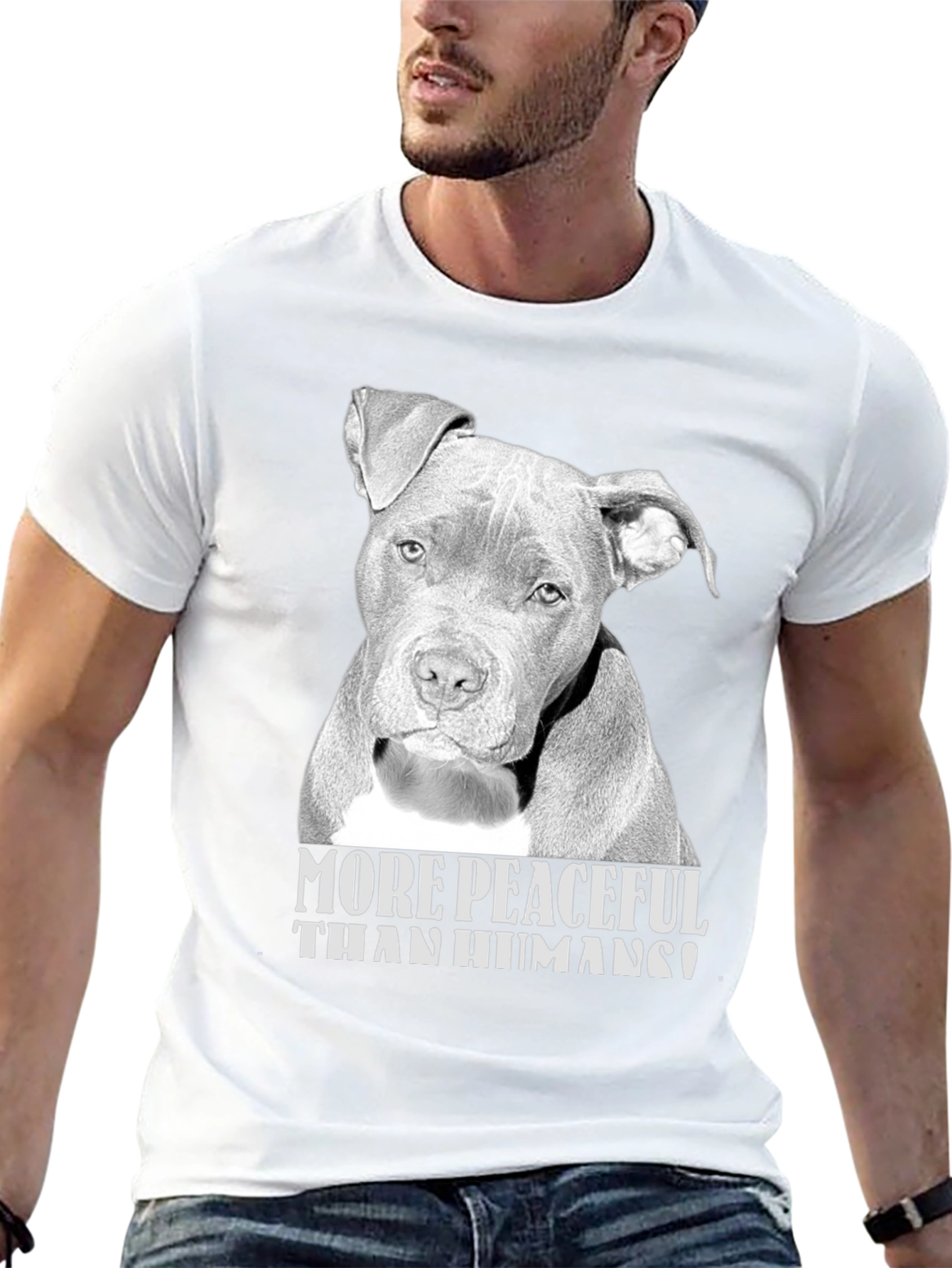More Peaceful Than Humans Pitbull T-Shirt – Dog Lover Graphic Tee