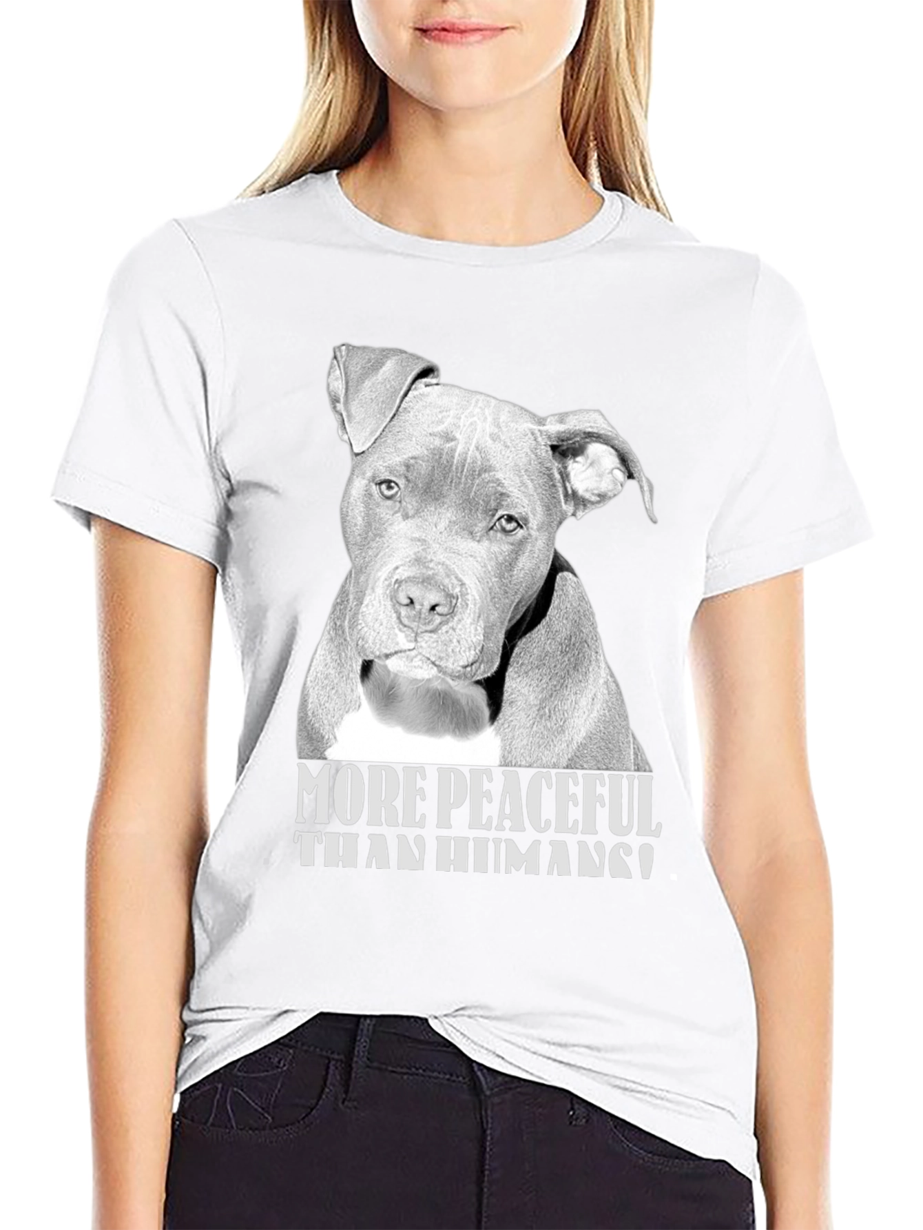 More Peaceful Than Humans Pitbull T-Shirt – Dog Lover Graphic Tee