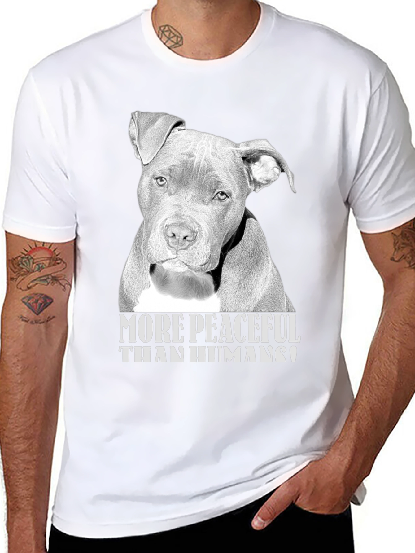 More Peaceful Than Humans Pitbull T-Shirt – Dog Lover Graphic Tee