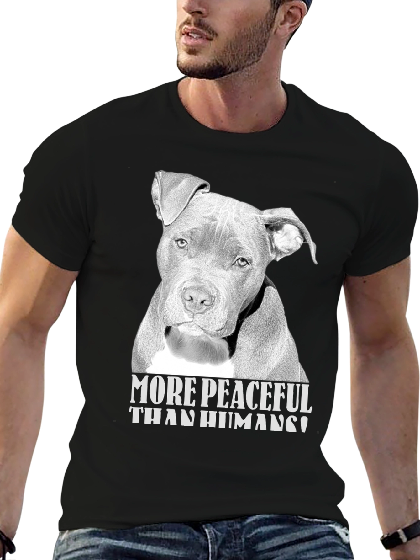 More Peaceful Than Humans Pitbull T-Shirt – Dog Lover Graphic Tee