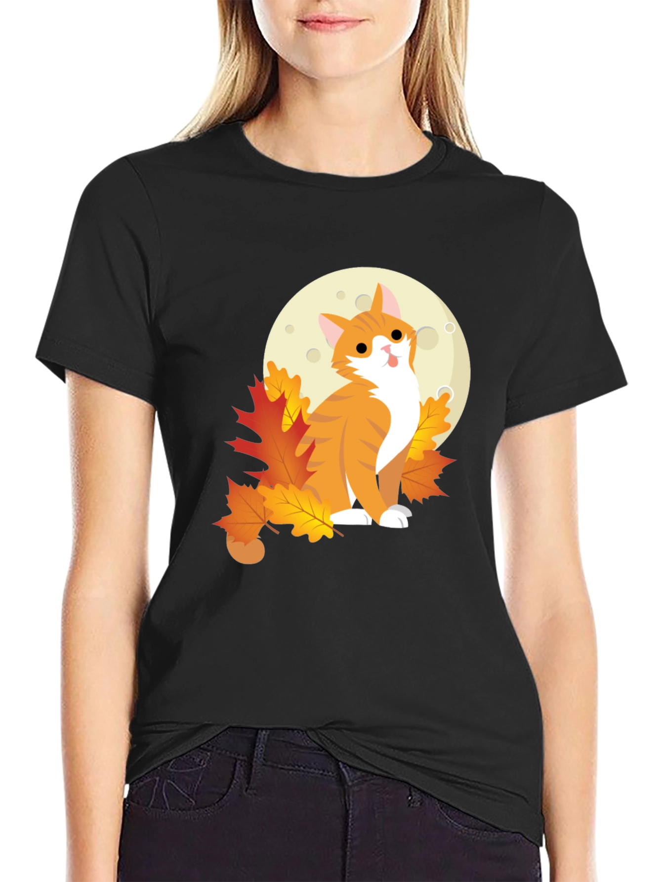 Autumn Cat Moon Graphic Tee