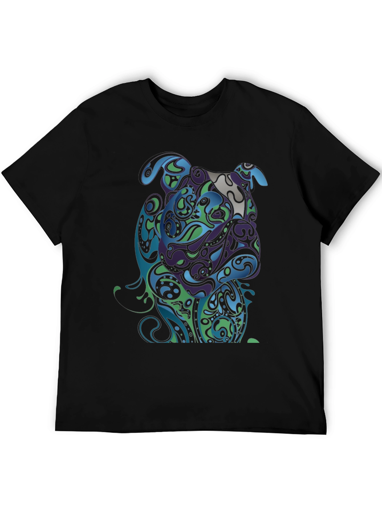 Abstract Bulldog Graphic T-Shirt - Black