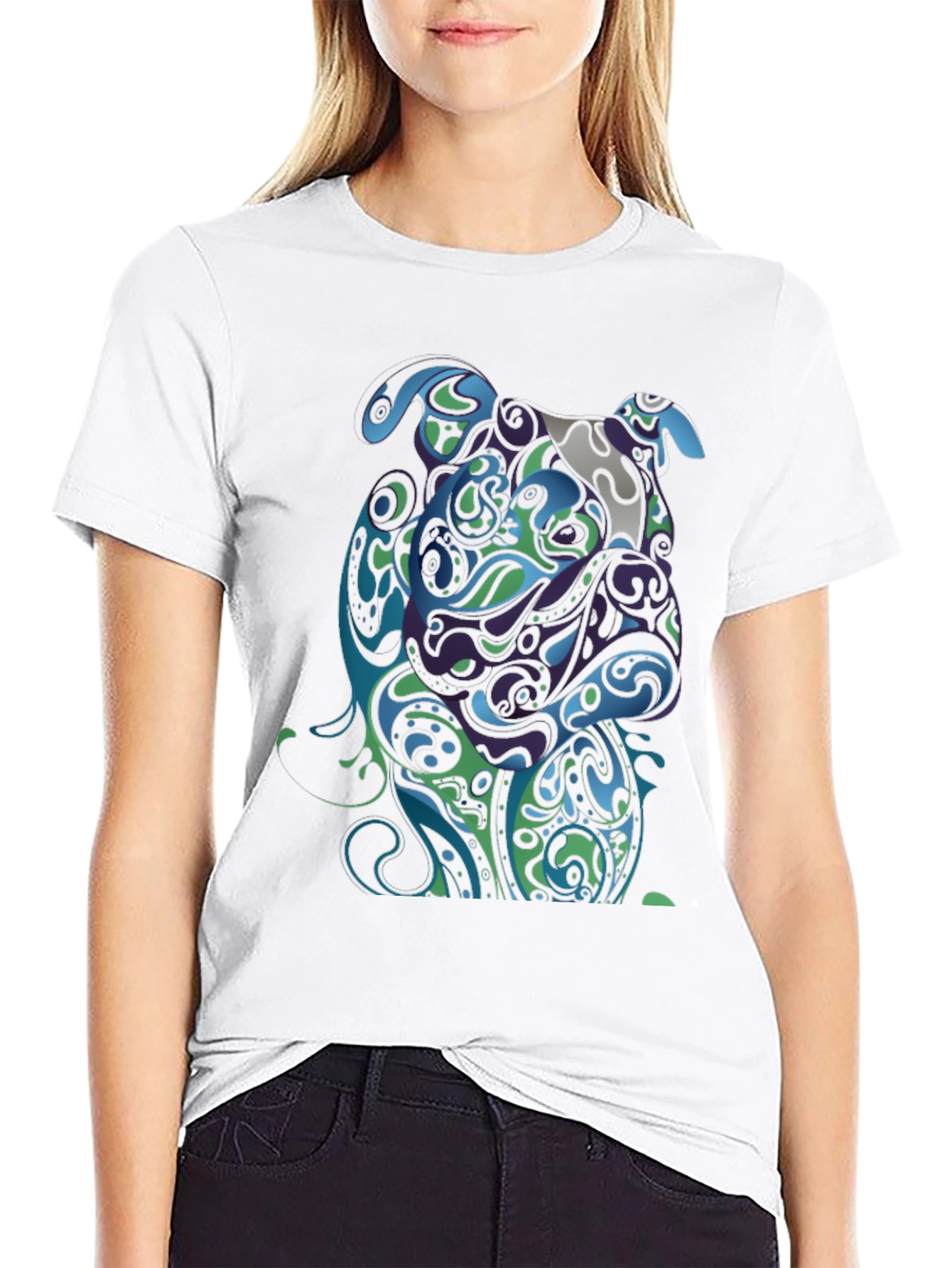 Abstract Bulldog Graphic T-Shirt - Black
