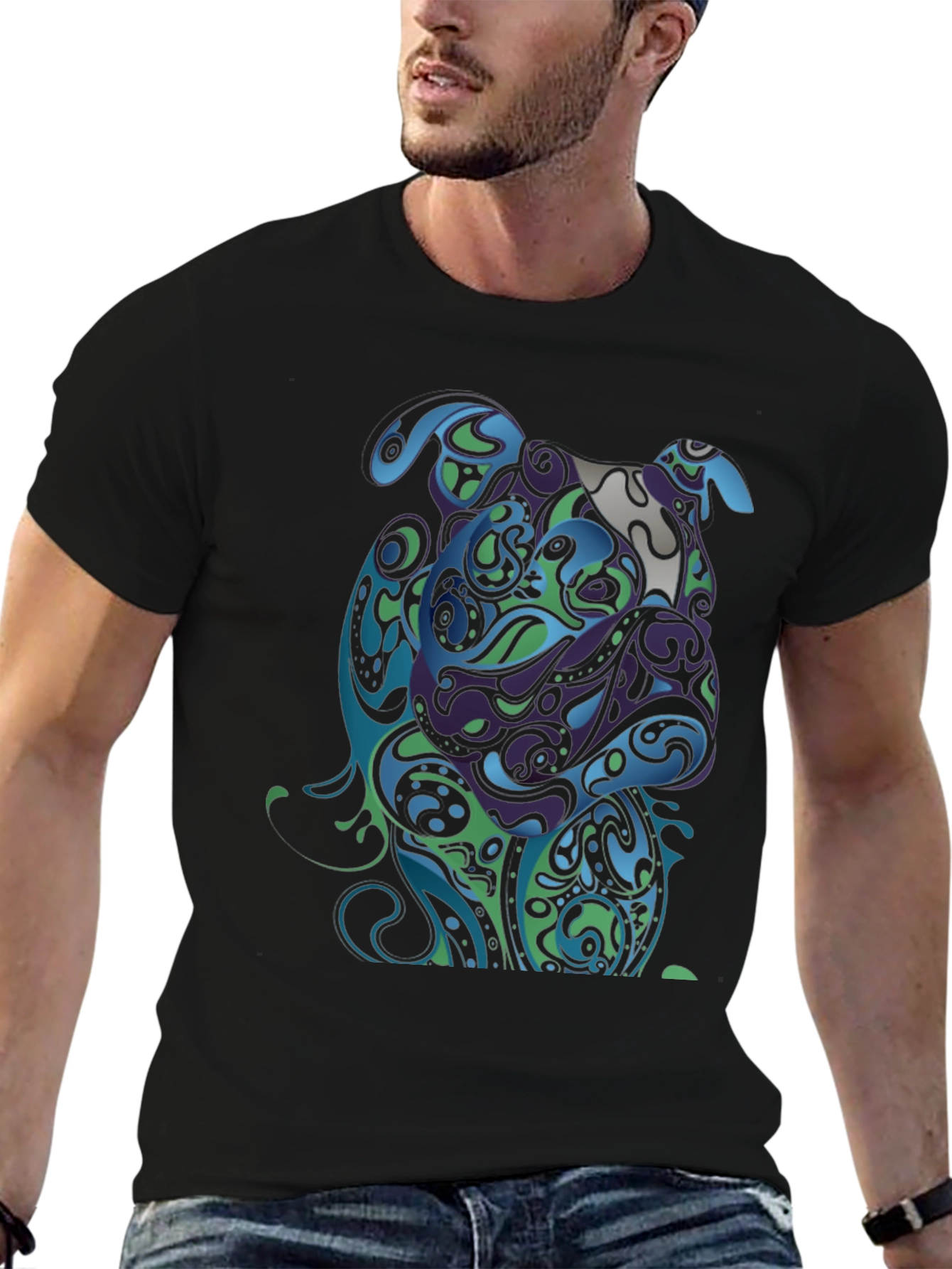 Abstract Bulldog Graphic T-Shirt - Black