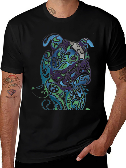 Abstract Bulldog Graphic T-Shirt - Black