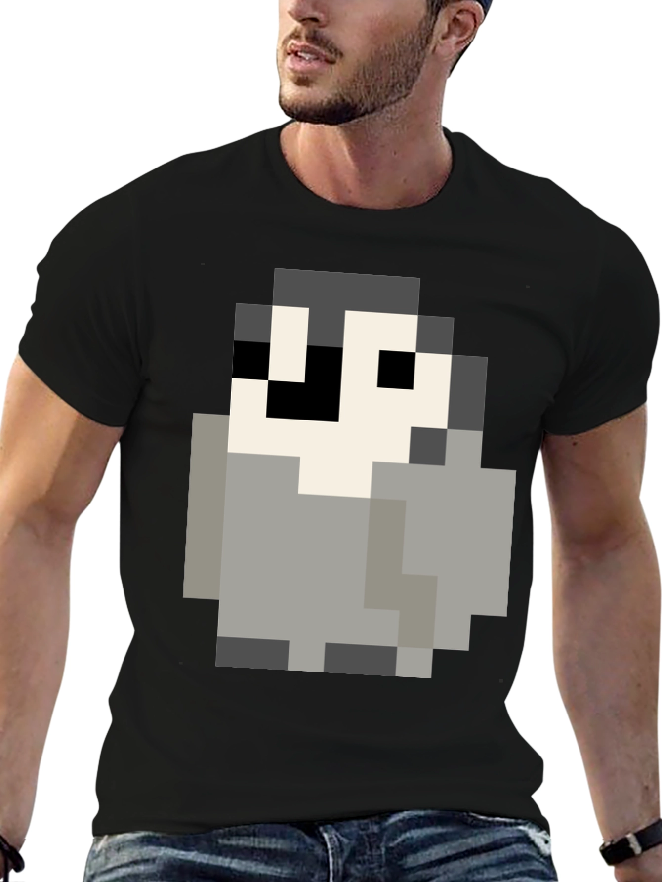 Pixel Art Penguin Graphic Tee - Black