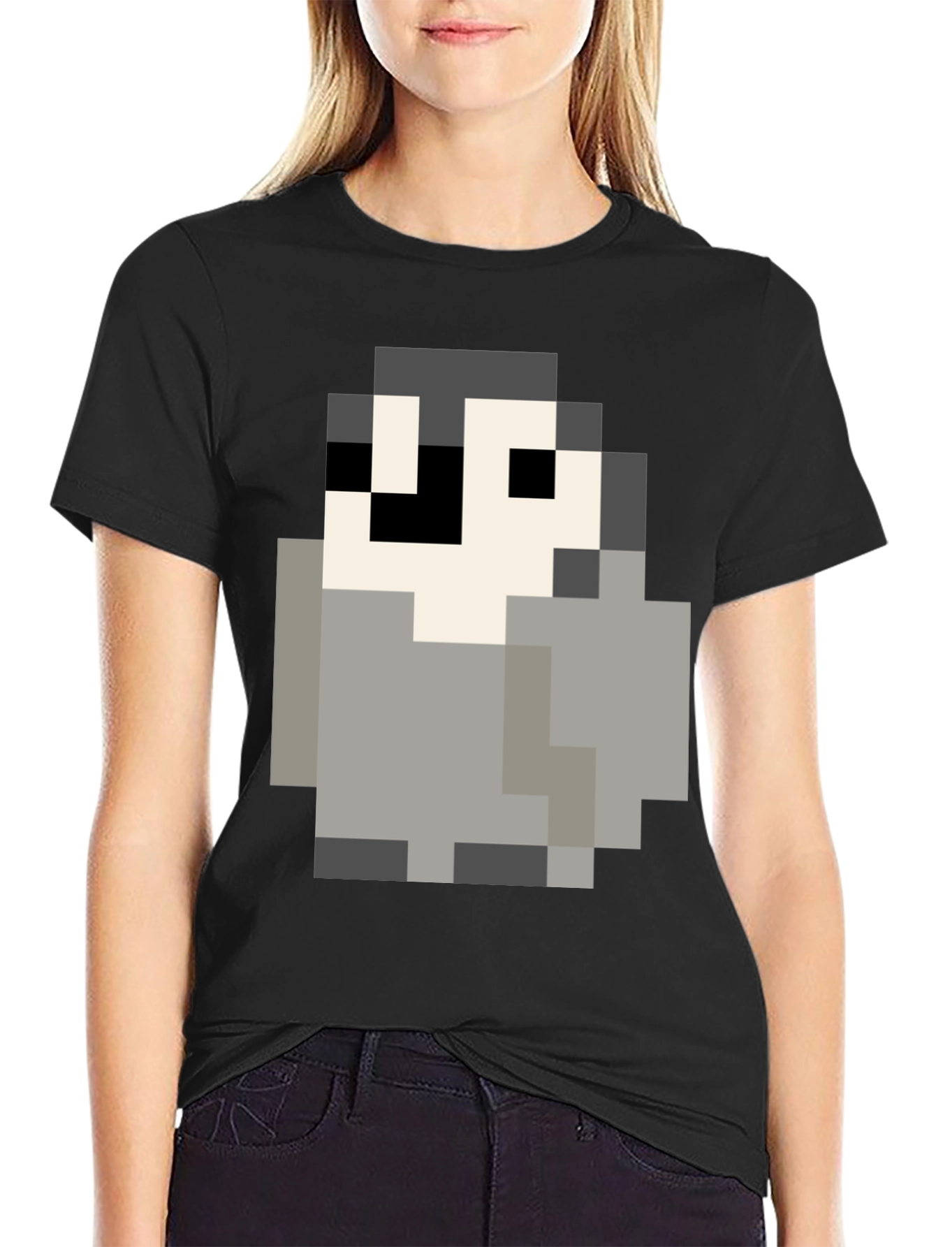 Pixel Art Penguin Graphic Tee - Black