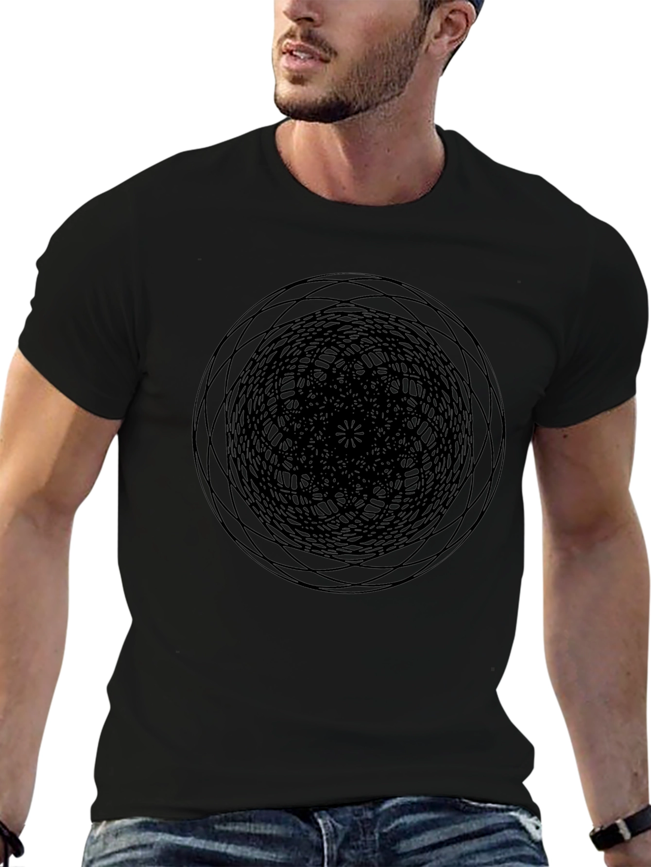 Abstract Circle Graphic Black T-Shirt