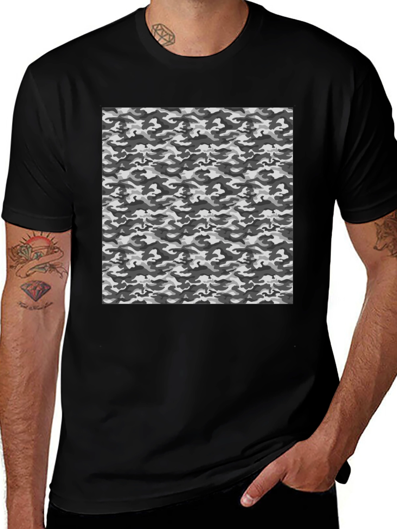 Urban Camo Print Black T-Shirt