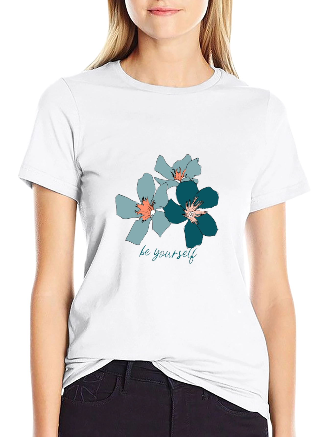 Floral Print T-Shirt - Be Yourself