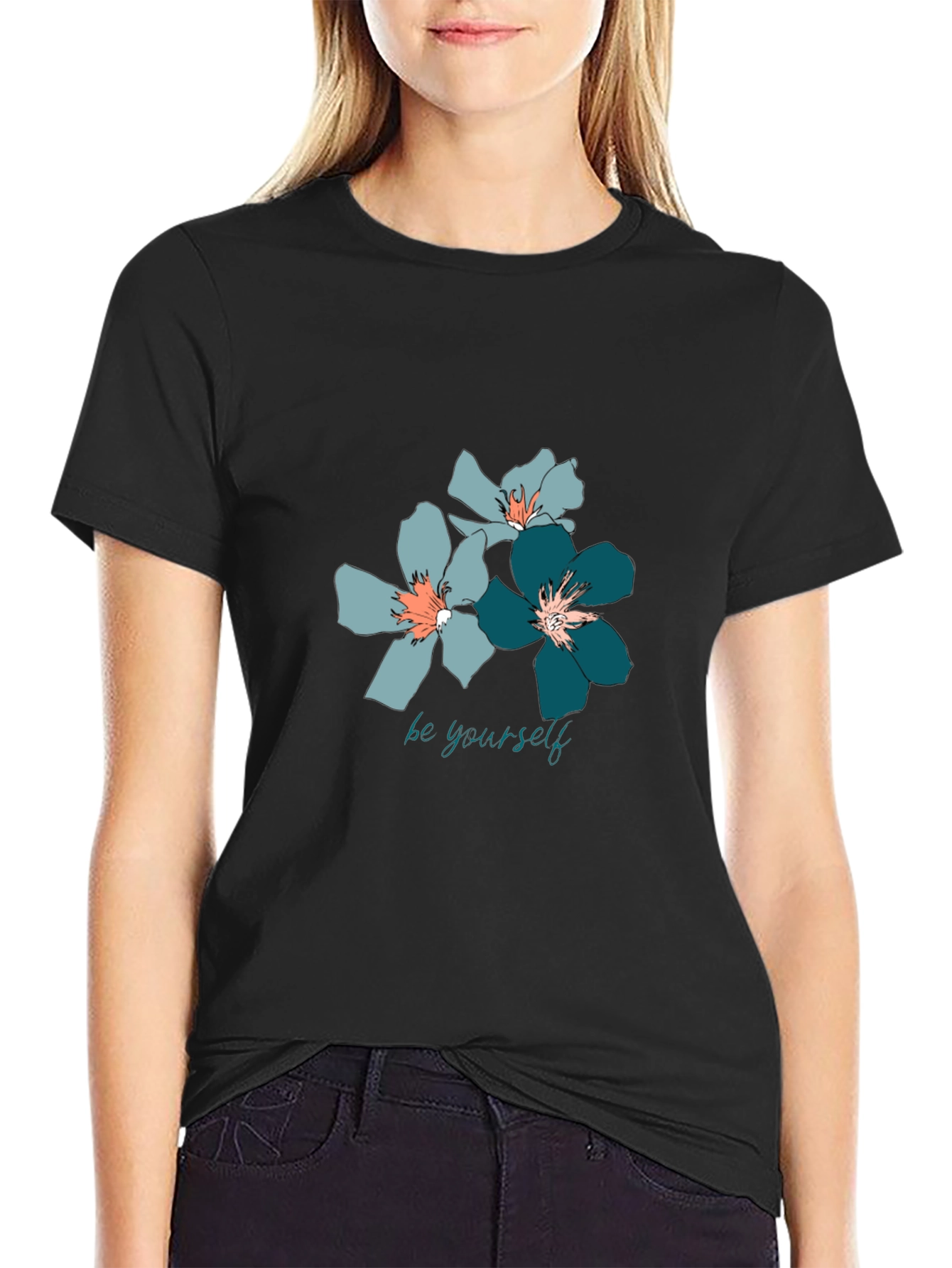 Floral Print T-Shirt - Be Yourself