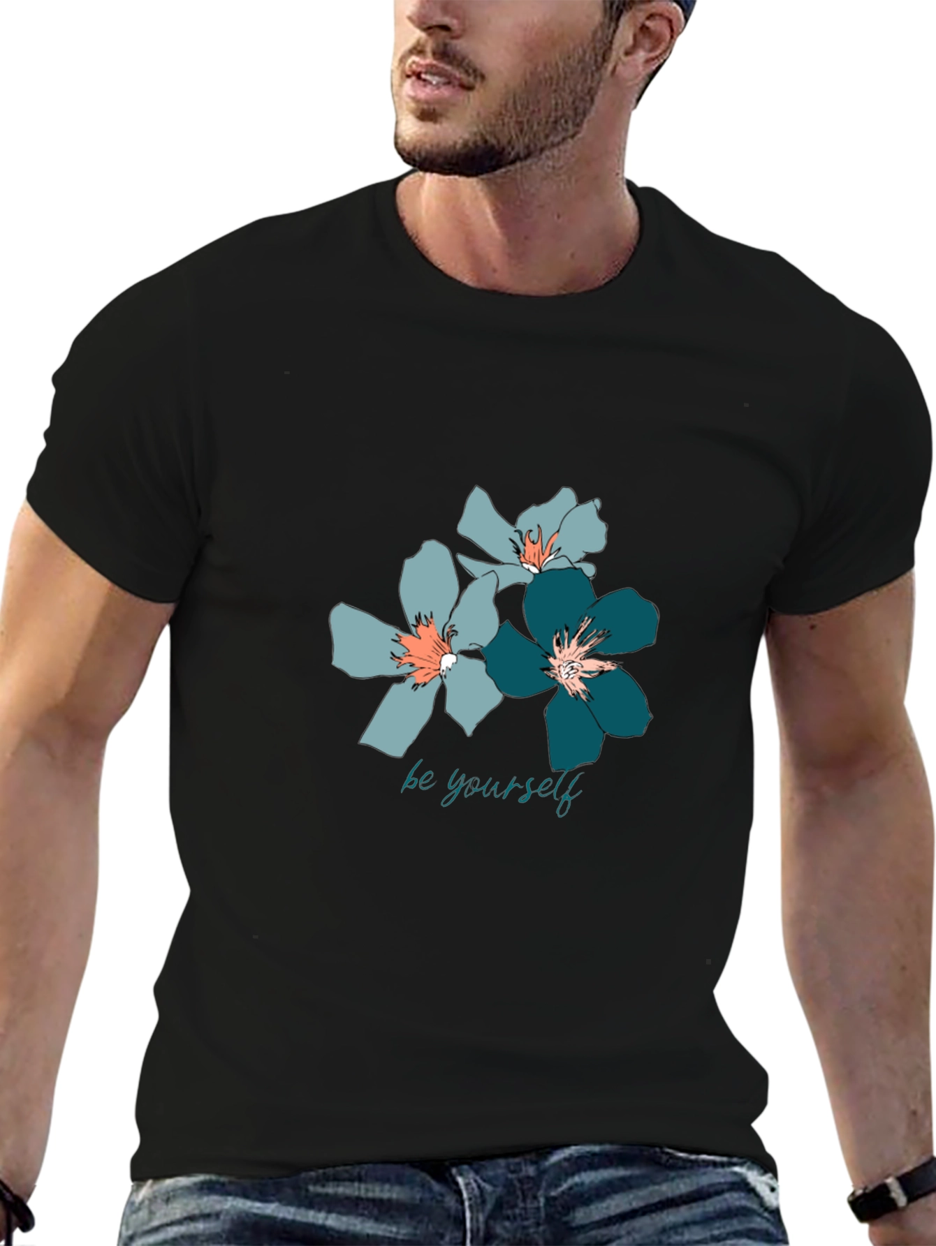 Floral Print T-Shirt - Be Yourself