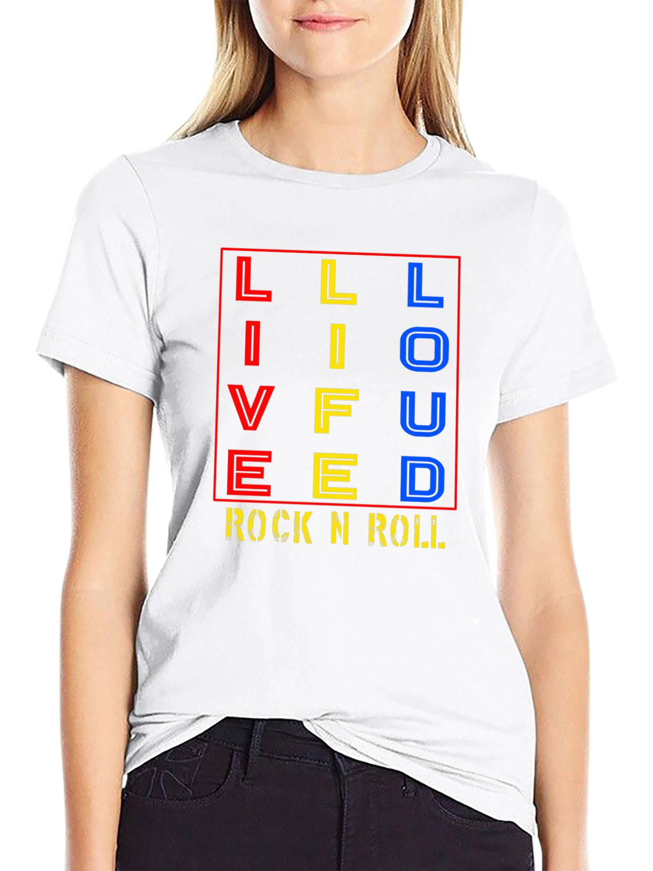 Live Life Loud Rock N Roll Black Graphic T-Shirt