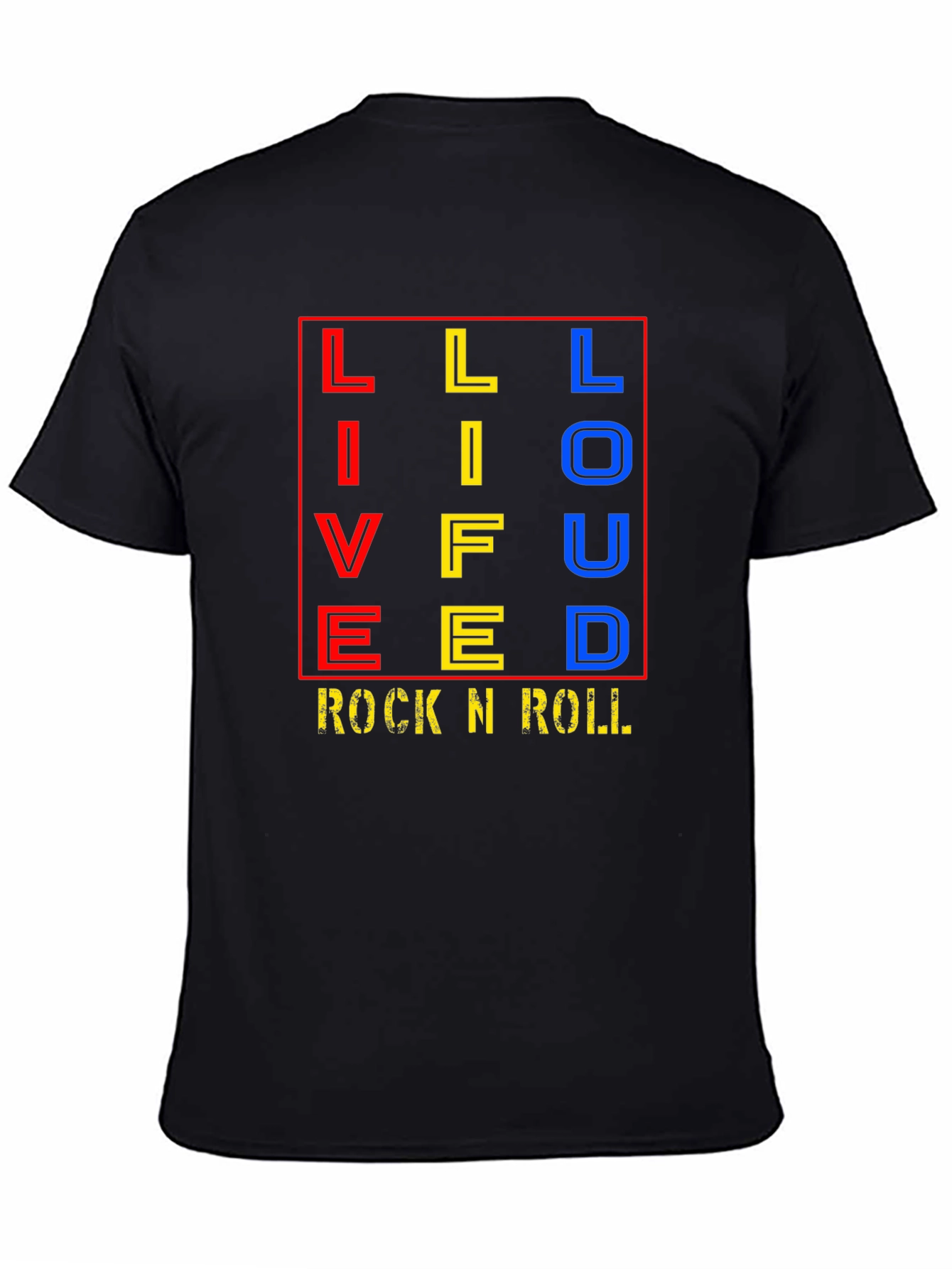 Live Life Loud Rock N Roll Black Graphic T-Shirt