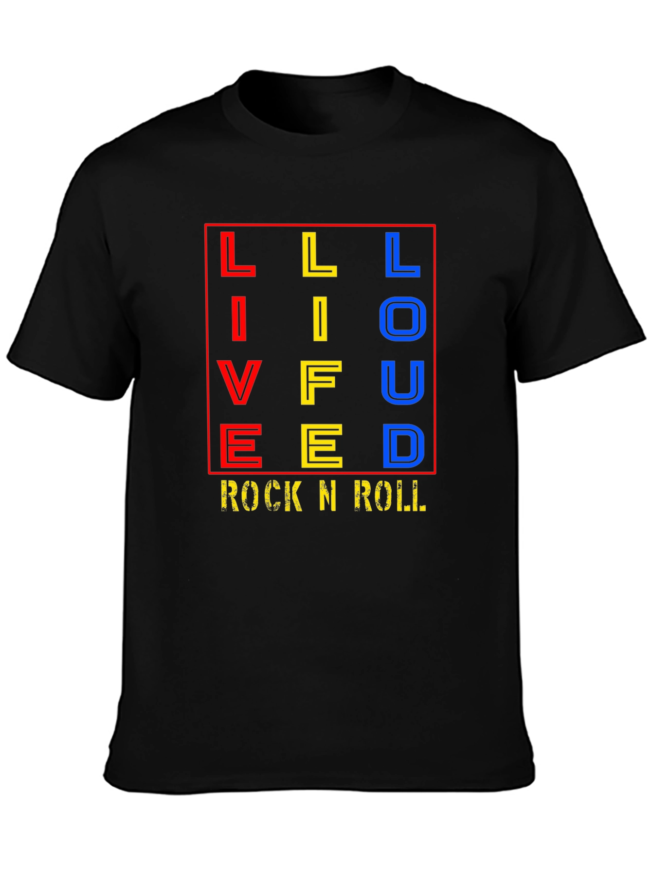 Live Life Loud Rock N Roll Black Graphic T-Shirt