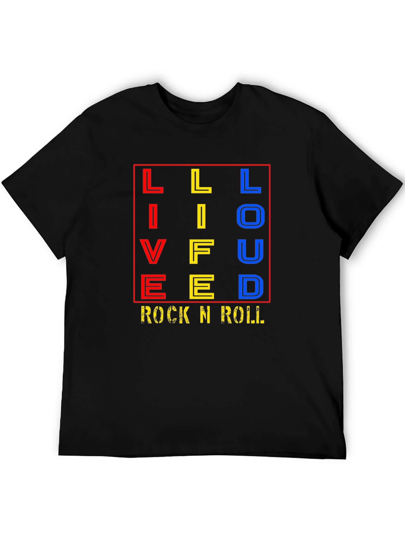 Live Life Loud Rock N Roll Black Graphic T-Shirt