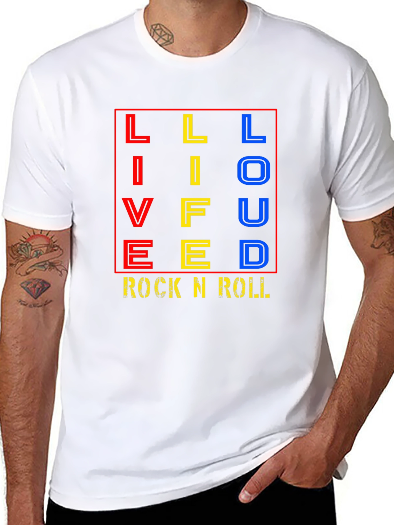 Live Life Loud Rock N Roll Black Graphic T-Shirt