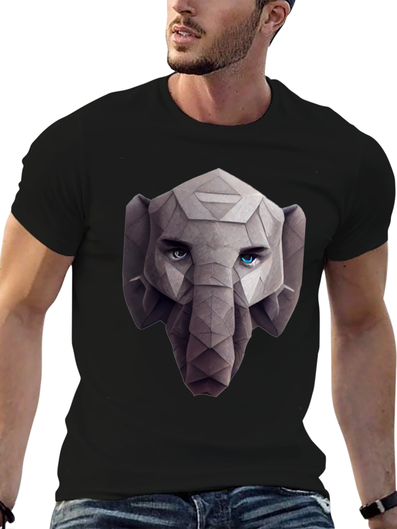 Geometric Elephant Graphic Tee - Stylish Black T-Shirt