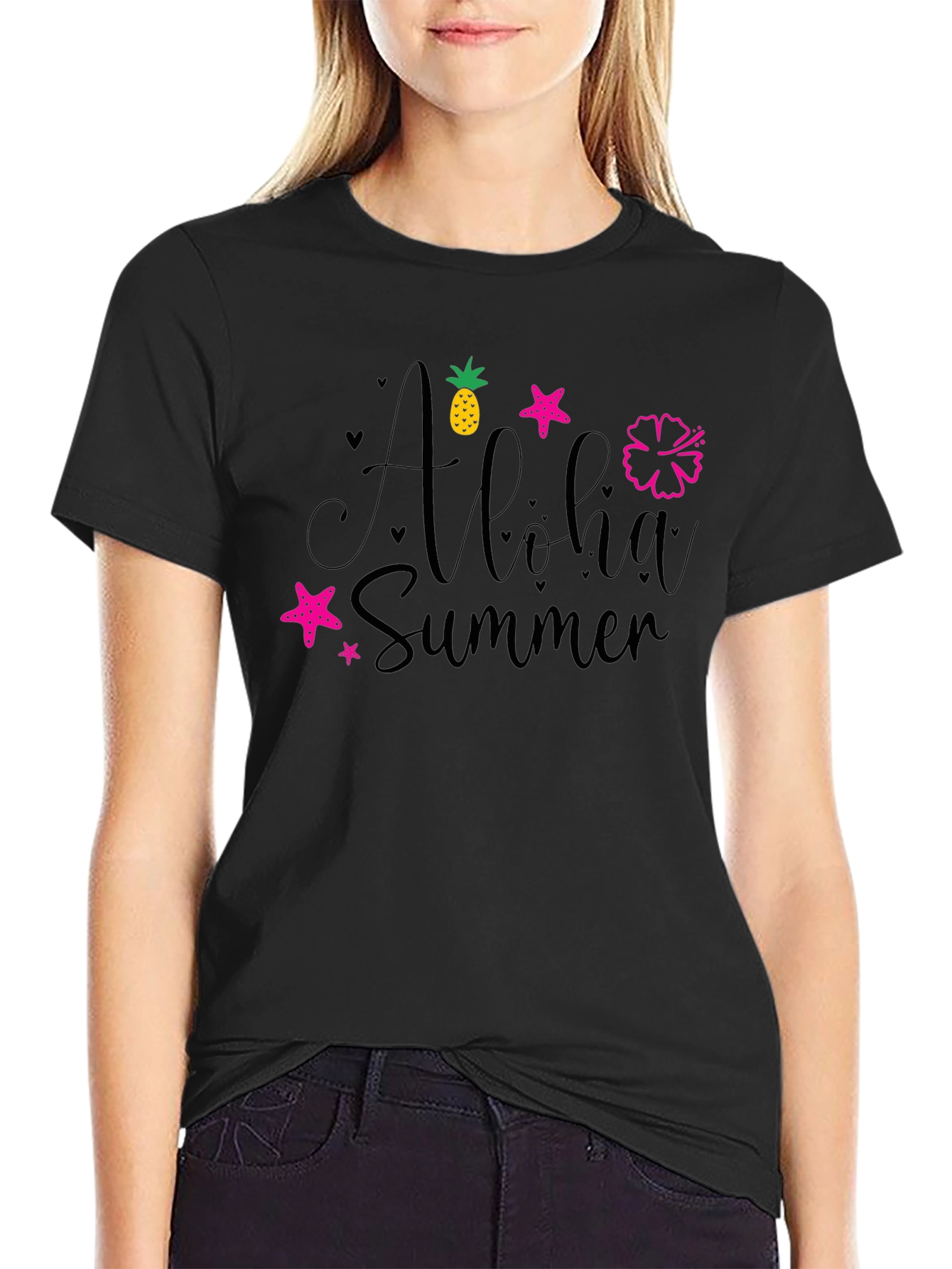 Aloha Summer Black Graphic Tee