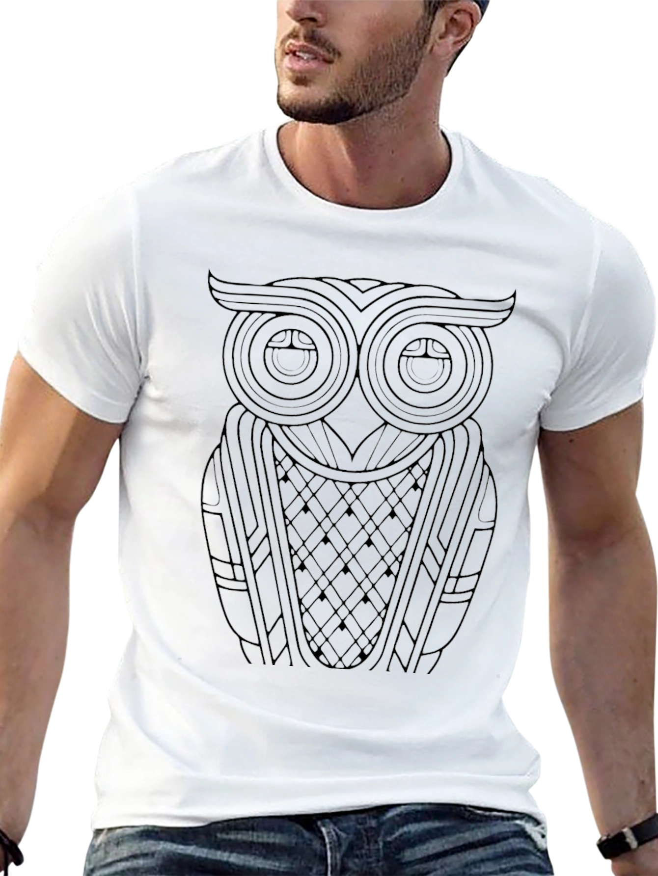 Abstract Owl Graphic Black T-Shirt