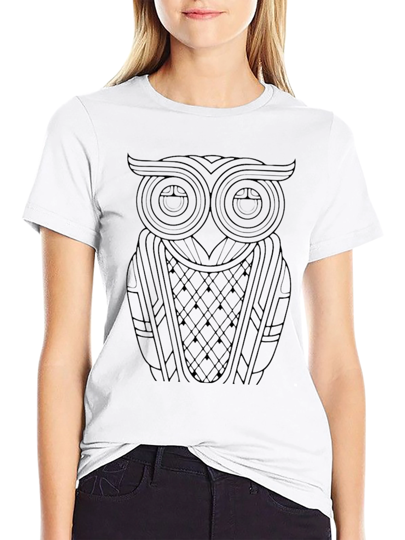 Abstract Owl Graphic Black T-Shirt