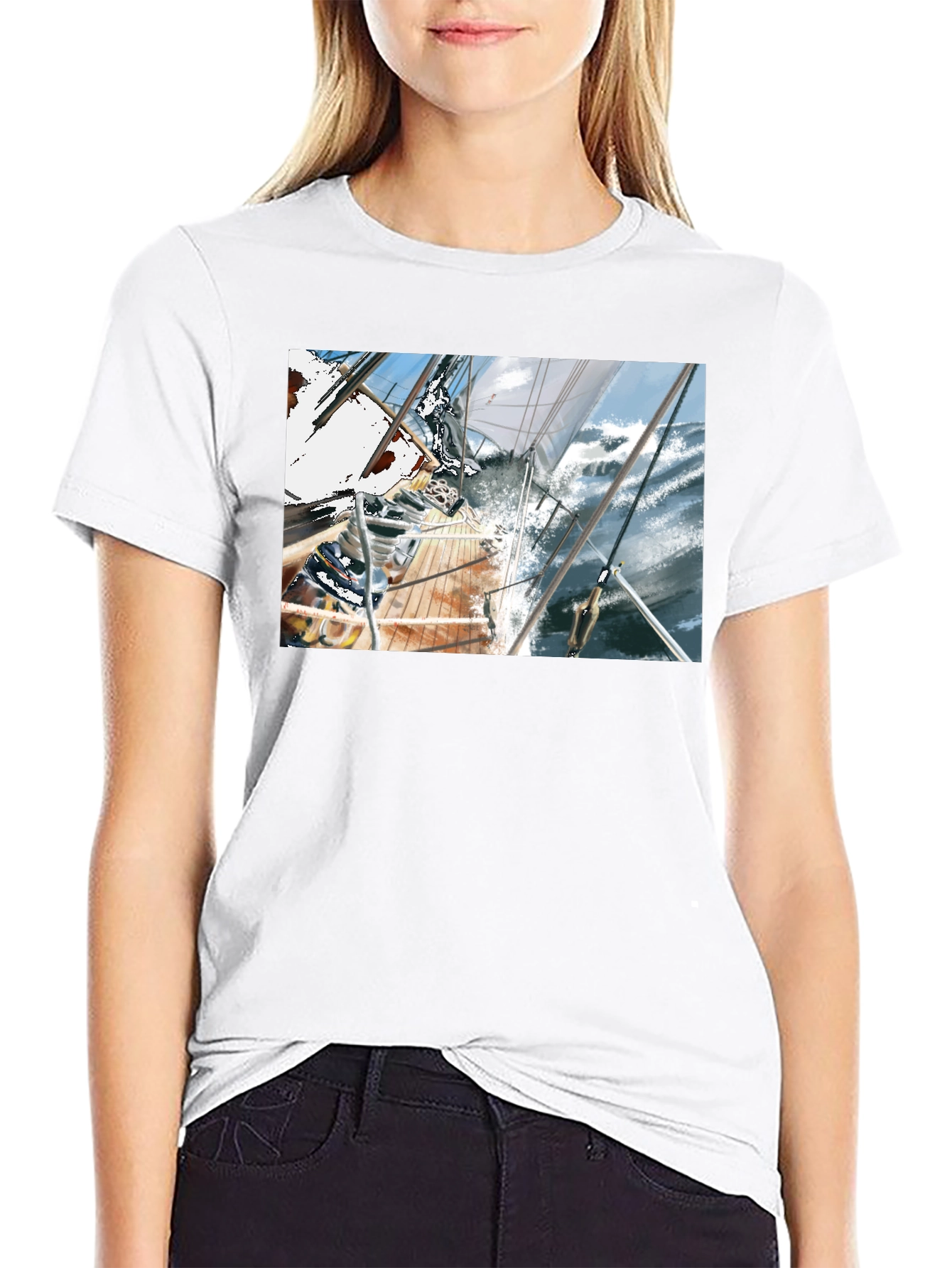 Sailboat Graphic Tee - Black Cotton