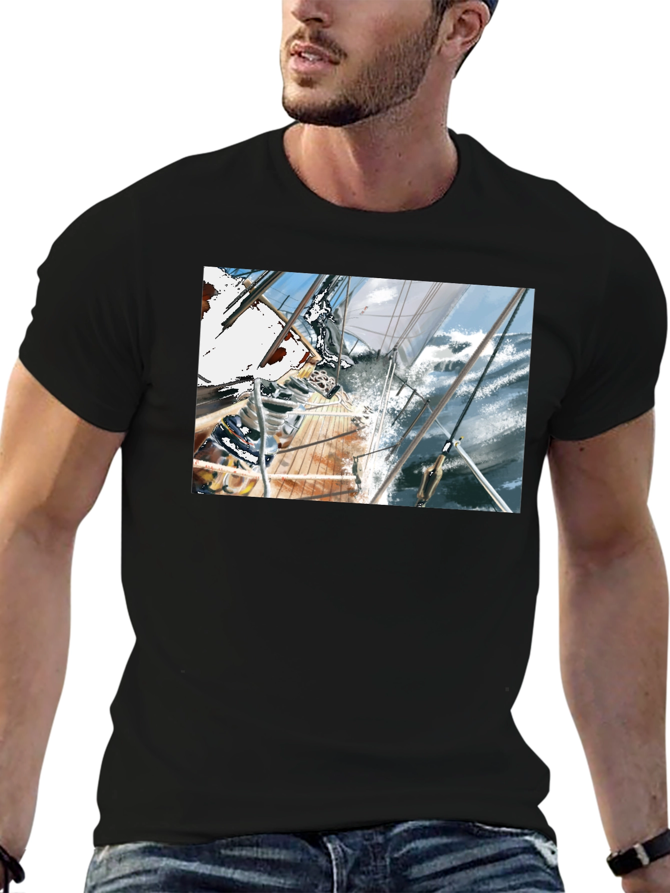 Sailboat Graphic Tee - Black Cotton